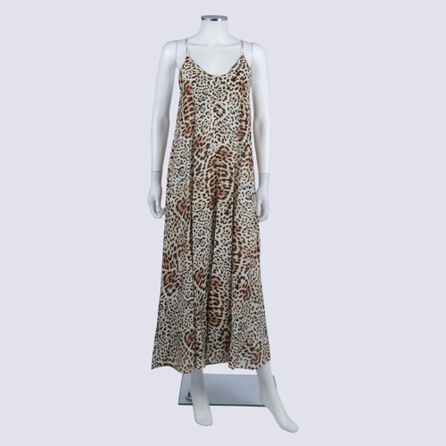 Monte & Lou Silk Blend Animal Print Maxi Slip Dress