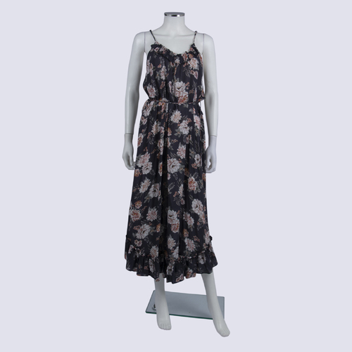 Monte & Lou Grey Floral Print Tie Waist Maxi Dress
