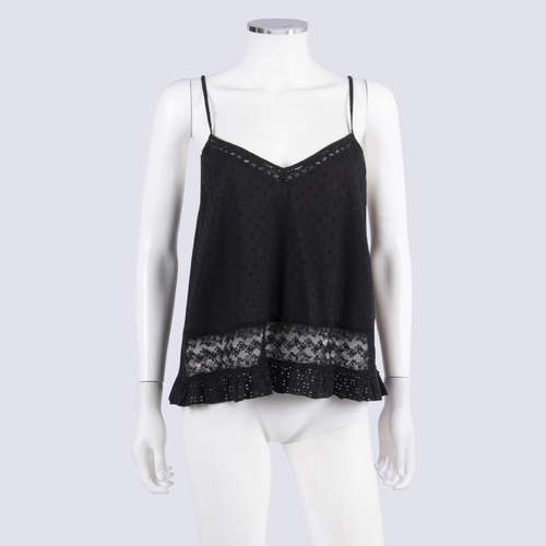 Tigerlily Black Cotton Cami With Lace Trim