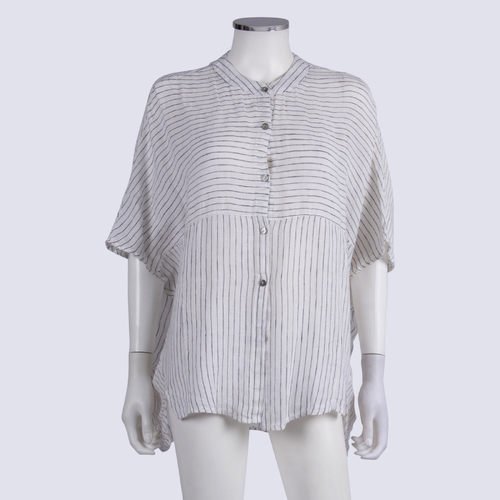 Zaliah White Pin Stripe Over-sized Short Sleeve Shirt