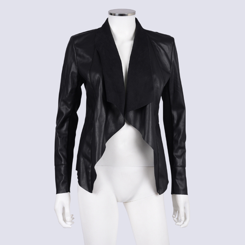 Forever New Black Faux Leather Waterfall Jacket