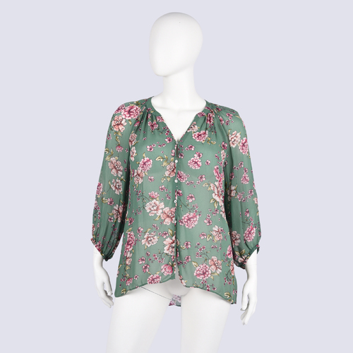 NWT Sussan Floral Green Button-down Top 3/4 Sleeve
