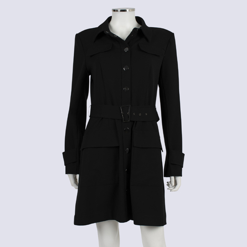 Cue LS Black Collared Dress With Belt