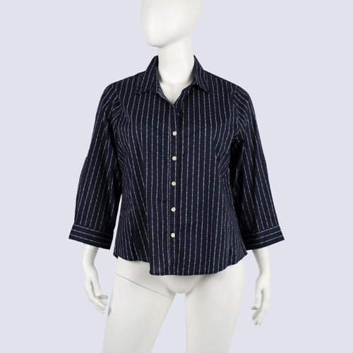 W.Lane Striped Navy Button-up Shirt
