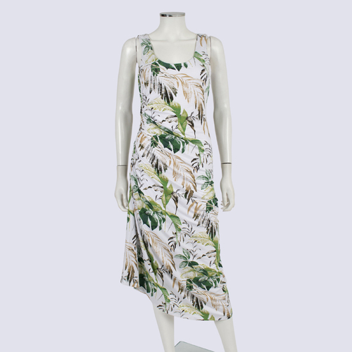 Tommy Bahana Tropical Print Sleeveless Dress W Side Ruchng