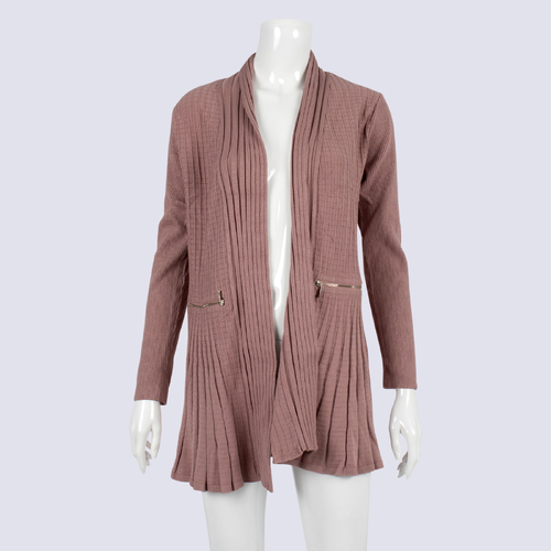 Rockmans Dusty Rose Ribbed Long-Line Cardigan