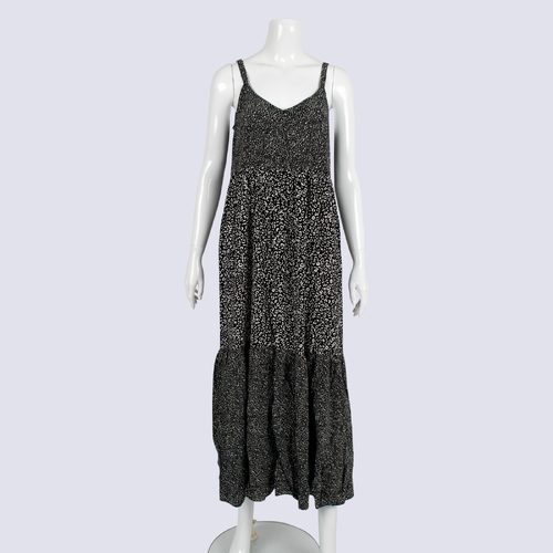 Black Tiered Animal Print Sleeveless Maxi Dress