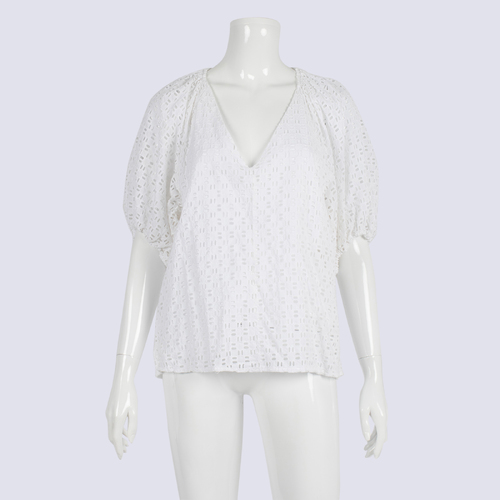 Witchery White Broderie Puff Sleeve Top