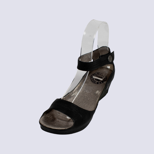 Mam'selle Black Wedge Leather Sandals