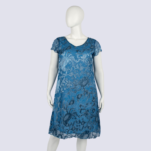 NWT Blue Illusion Flutter Sleeve Silk Dress