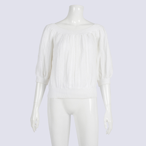 Witchery White Off-shoulder Knit Puff Sleeve Top