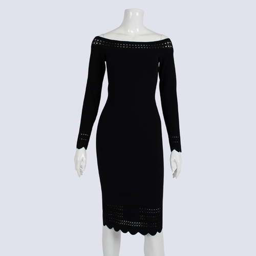 Forever New Black LS Off-shoulder Knit Bodycon Dress