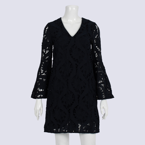 Witchery Navy Bell Sleeve Broderie Dress