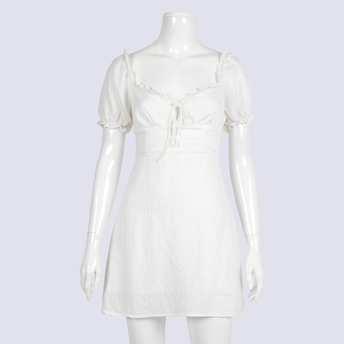 Sweet Pot White Mini Dress W Shirred Bback