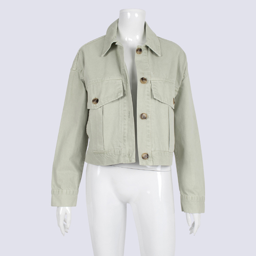 Zara Cropped Soft Green Denim Jacket