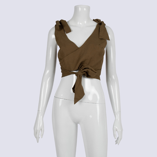 C/meo Collective Olive Tie Cropped Top