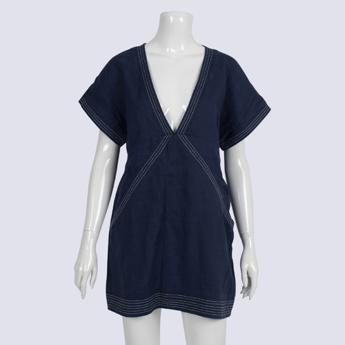Suboo Navy V-neck Linen Dress/Coverall
