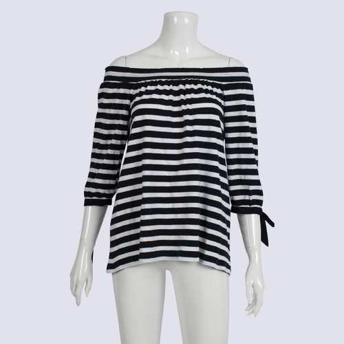 Sussan Off-shoulder Navy & White Striped Top