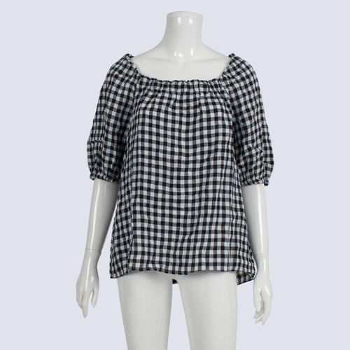 Sussan Black & White Gingham Linen Top