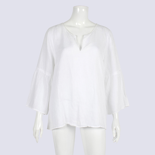Sussan White Bell Sleeve Linen Top