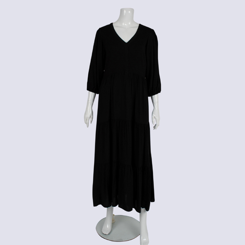 NWT Sussan Black Tiered Maxi Dress With 3/4 Sleeves