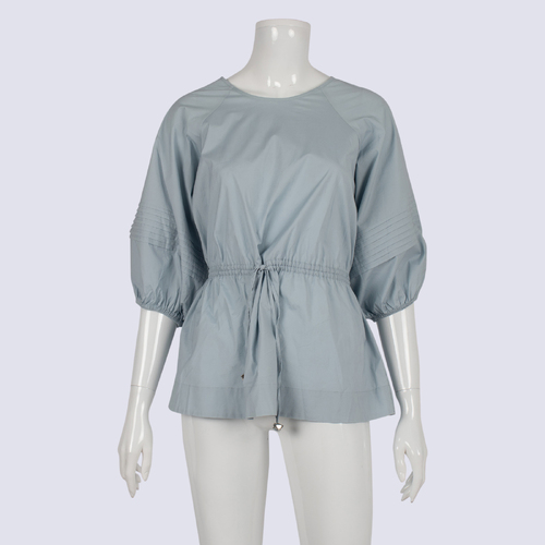Witchery Blue Drawstring Waist Puff Seeve Top