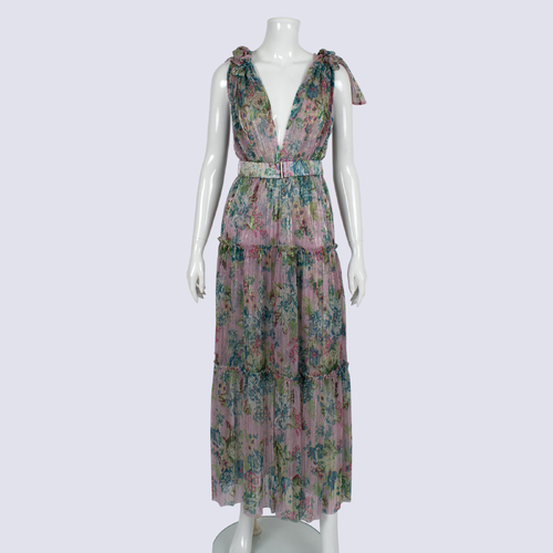 Sabina Musayev Metalic Thread Floral  Maxi Dress