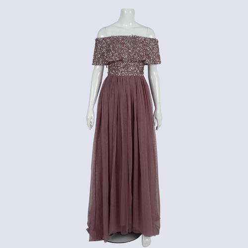 NWT Maya De Luxe Off Shoulder Sequin Tulle Formal Dress