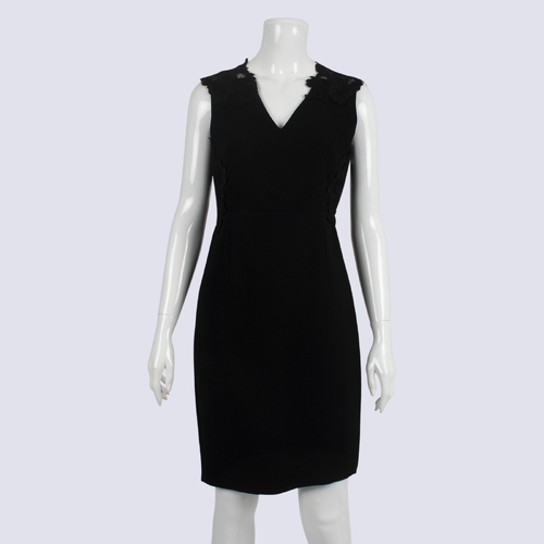 Eli Tahari Black Sleeveless Sheath Dress With Lace Detail