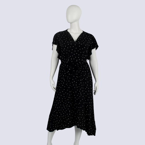 NWT Veronika Maine Black Heart Print Dress With Tie Waist