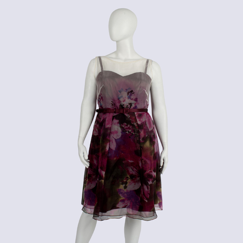 NWT Anthea Crawford Silk Floral Dress With Belt