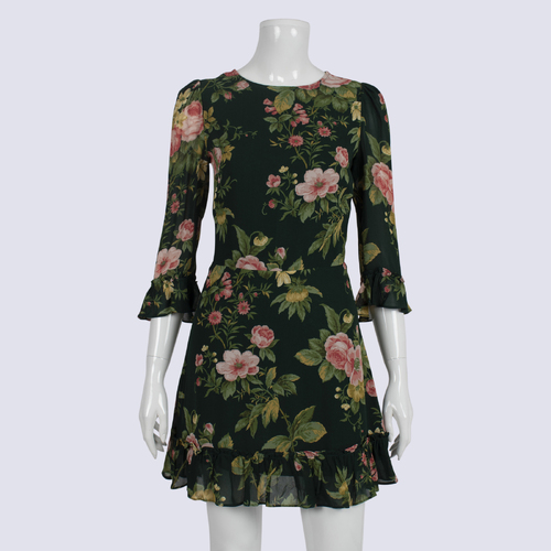 Reformation Floral Mini Dress With Sheer Sleeves