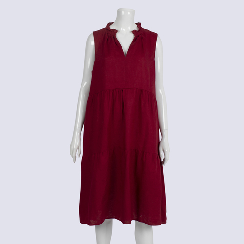 Sussan Red Sleeveless Tiered Linen Dress