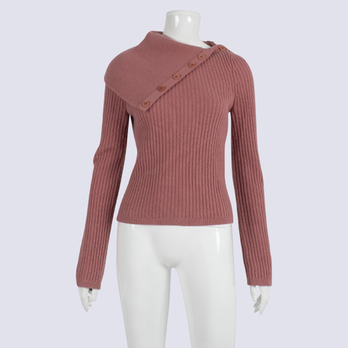 Scanlan Theodore 100% Cashmere Ribbed Button Neck Jumper
