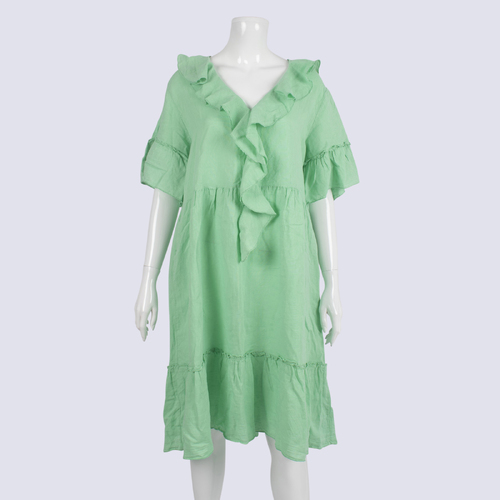 la Strada Green Tiered Dress With Front Frill
