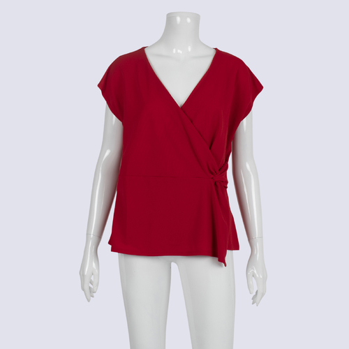 David Lawrence Red Faux Wrap Top