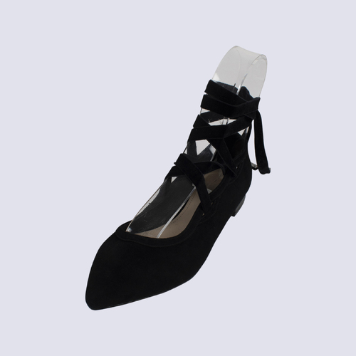 Mimco Black Ankle Tie Velvet Flats