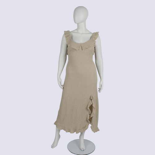 NWT Free People Beige Textured Dress With Ruflle Detail