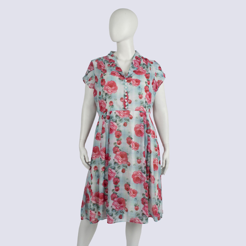 Hell Bunny Green Floral Print Vintage Style Dress With Slip