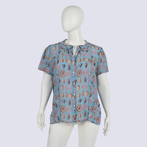Hell Bunny Sheer Shell Print Button-up Top
