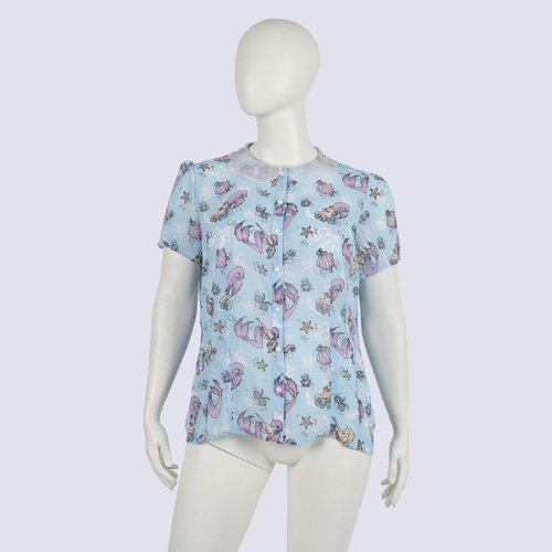 Hell Bunny Sheer Blue Mermaid Print Button-up Top