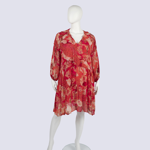Sussan Red Floral Sheer Dress with Slip