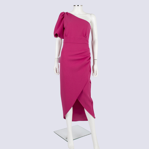 NWT BWLDR Hot Pink One Shoulder Midi Dress