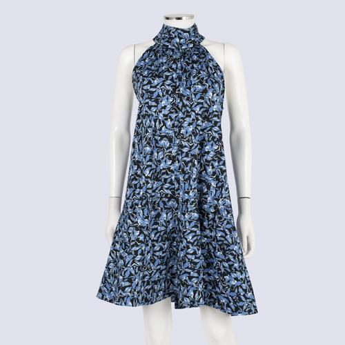 NWT Saba Blue Floral Daniella Cotton Halter Mini Dress