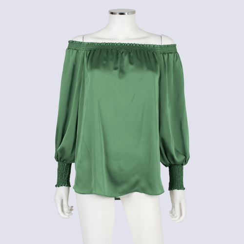 Witchery Green Off the Shoulder Satin Shirt