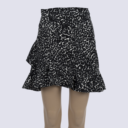 Witchery Black Animal Print Ruffle Mini Skirt