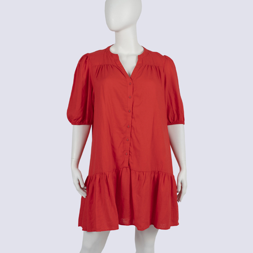 Sportsgirl Red Short Sleeve Linen Blend Dress