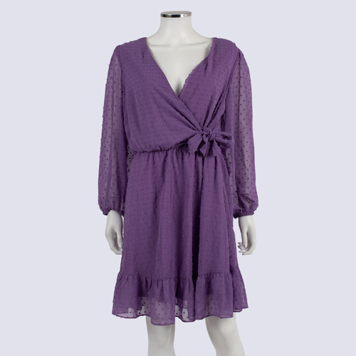 City Chic Purple Faux Wrap Long Sleeve Dress