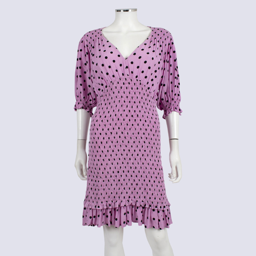 Faithful The Brand Lilac Polka Dot Shirred Dress