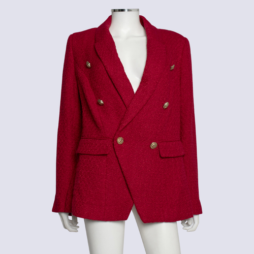 City Chic Red Double Breasted Tweed Blazer